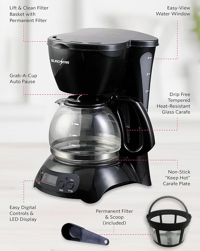 EUROSTAR CM720BT 4-Cup Programmable Coffeemaker Black