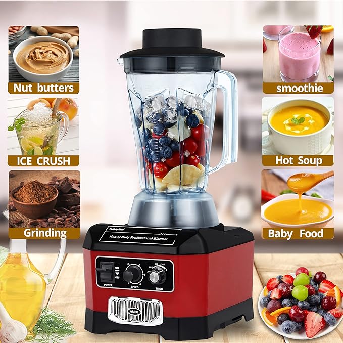 BioloMix Heavy Duty Commercial Blender 2200W 60Oz Professional Kitchen Blender Smoothies Shakes Ice and Frozen Fruit Optional Dry Grains Container