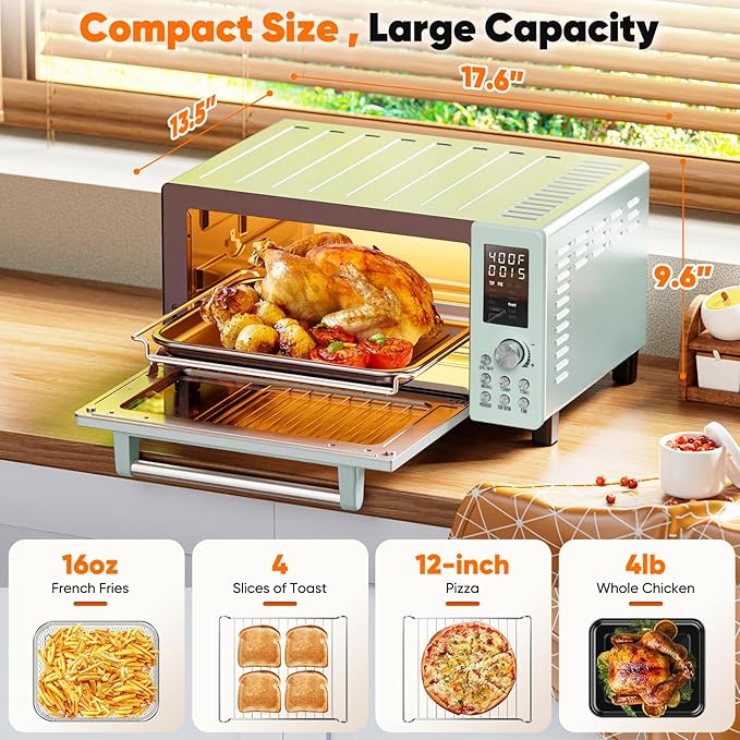 Nuwave Bravo Pro Smart 21QT Toaster Oven Air Fryer Combo Convection Oven Countertop 10 functions all in 1 with even &amp quick crisp technology 50-450°F 1800W Mint Green