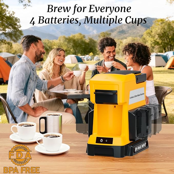 Cordless Coffee Maker for Dewalt 20V MAX Battery 3 Brewing Options Drip Coffee Maker with Coffee Grinder Portable Single Serve Coffee Makers for Camping Travel and Jobsite. (Tool Only)