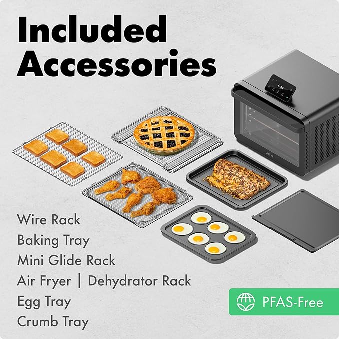 CHEF iQ MiniOven Smart Toaster Oven Air Fryer Combo 11-in-1 Countertop Convection Oven Bake Broil Air Fry Broil Dehydrate 1750W 25 Qt Capacity Fast Cooking with Touchscreen Controls – Black