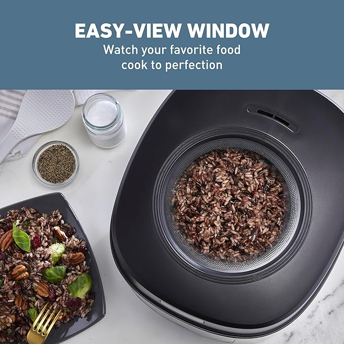 West Bend Programmable Rice &amp Grain Cooker with 7 Preset Functions Includes Delay Start and Keep Warm Features Easy View Window &amp Steam Basket 12 Cups Cooked (6 Uncooked) Black