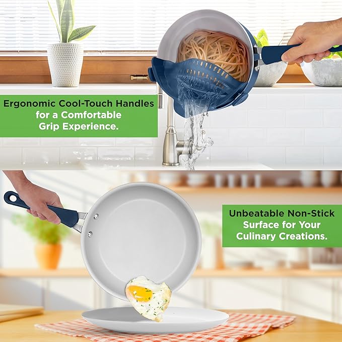 NutriChef High-Qualified Basic Kitchen Pots and Pans Set 14 Piece Induction Compatible Nonstick Cookware Set- Non Toxic Free of PTFE PFOA PFOS Easy Clean and Release One Size Blue
