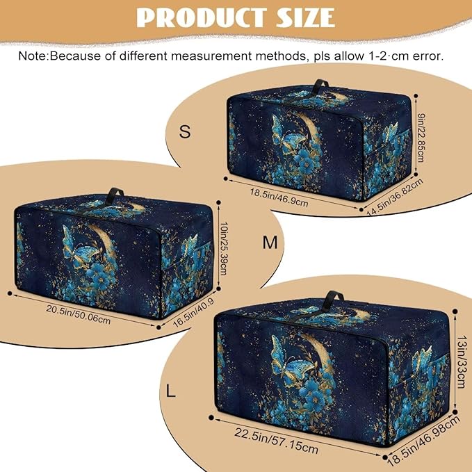 Heat-Resistant Toaster Oven Cover Faux Linen Polyester Appliances Dust Cover for Convection Toaster Oven Air Fryer with Top Handle Side Pockets Moon Butterfly Flower