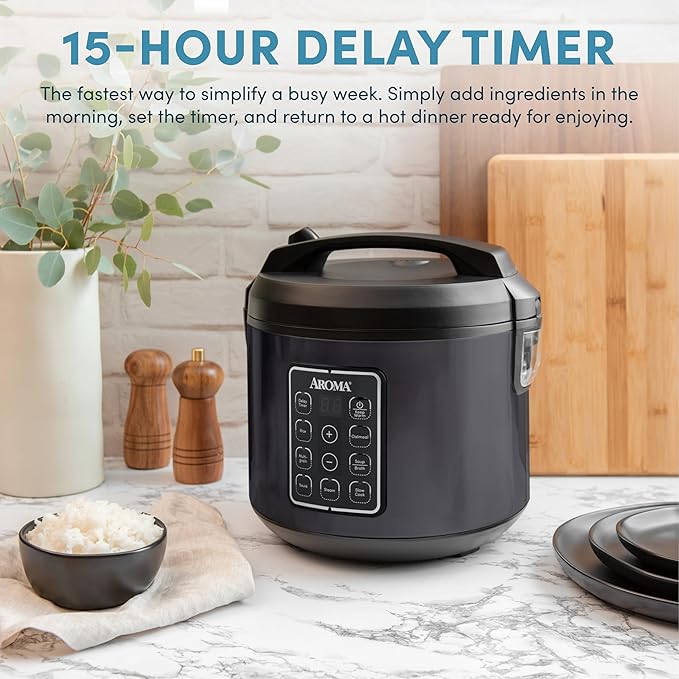 AROMA® Digital Rice Cooker Multicooker 6-Cup (Uncooked) / 12-Cup (Cooked) Steamer Slow Cooker Oatmeal Cooker Grain Cooker Auto Keep Warm 3 Qt Black ARC-966BD