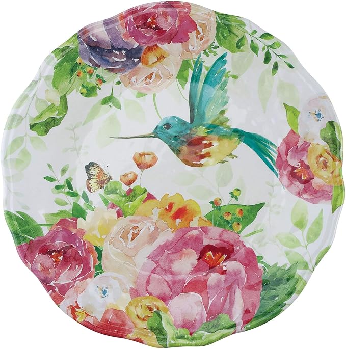 UPware 12 Piece Rose Garden Melamine Dinnerware Sets Outdoor Dishes Set Plates and Bowls Sets Service for 4 Multicolor