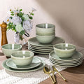 AmorArc Ceramic Dinnerware Sets for 6 18 Pieces Handpainted Plates and Bowls Set Scratch Resistant Stoneware Dishes Set Dishwasher &amp Microwave Safe Olive Green