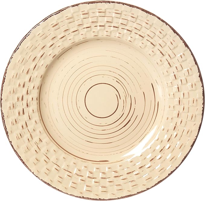 Lorren Home Trends 16 Piece Distressed Weave Dinnerware Set-Buttercup