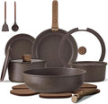 CAROTE 17PCS Pots and Pans Set Non Stick with Detachable Handle Nonstick Cookware Sets Cooking Kitchen Set Oven/Dishwasher Safe Induction Cookware Brown RV Kitchen Pot and Pan