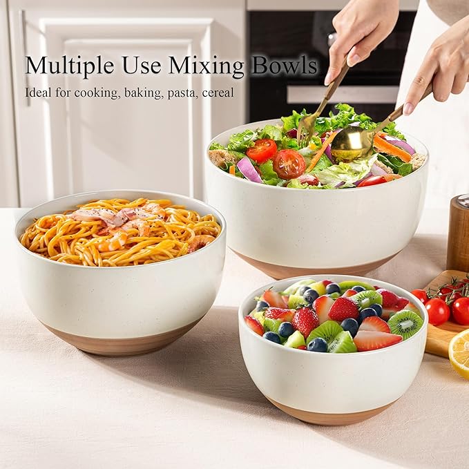 AmorArc Ceramic Dinnerware Sets Handpainted Plates and Bowls Set with Rustic Terracotta Underside Scratch Resistant Stoneware Dishes Set Dishwasher &amp Microwave Safe