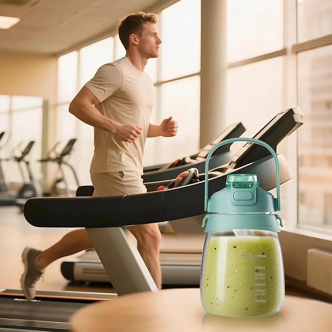 1100ml Portable Juicer with 10-Blade Turbo Juicing USB-C Fast Charging 12+ Cups per Charge Juice Glass with Sip Lid &amp Carrying Strap for Travel &amp office &amp Gym. Not for Ice Crushing. (Gr