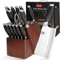 WILDMOK Kichen Knife Block Set 17-piece Knife Set with Wooden Block German Steel Kitchen Knives Sets with Bone Chopper Gift Box