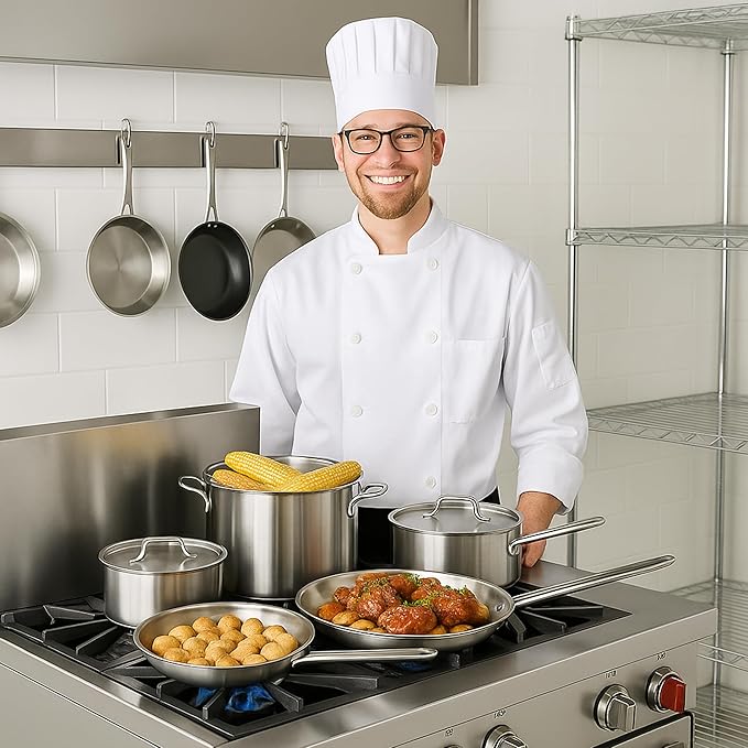 Stainless Steel Cookware Set With 2 Qt. and 4.5 Qt. Sauce Pans 9.5 Non-Stick Frying Pan and Covers Pots And Pans Set Stainless Steel Induction Ready (6 Piece)