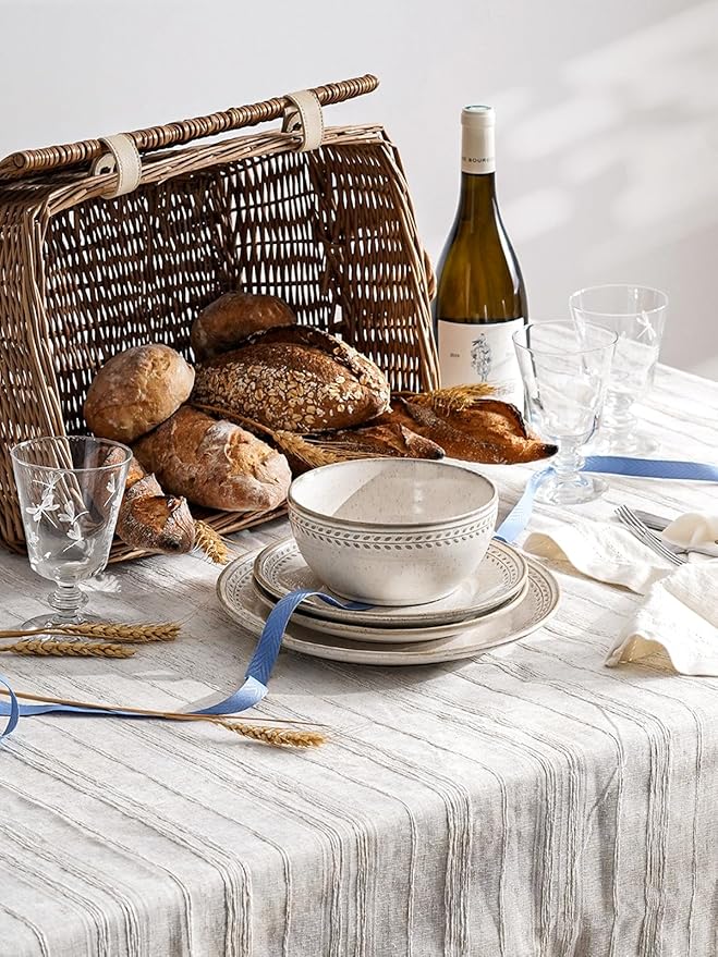 LE TAUCI Dinnerware Sets for 6 18 Piece Ceramic Dish Set with Plates and Bowls | Oven/Dishwasher/Microwave Safe | Ideal for Housewarming | Reactive Beige (10 Plate+8 Dish+27oz Bowl)