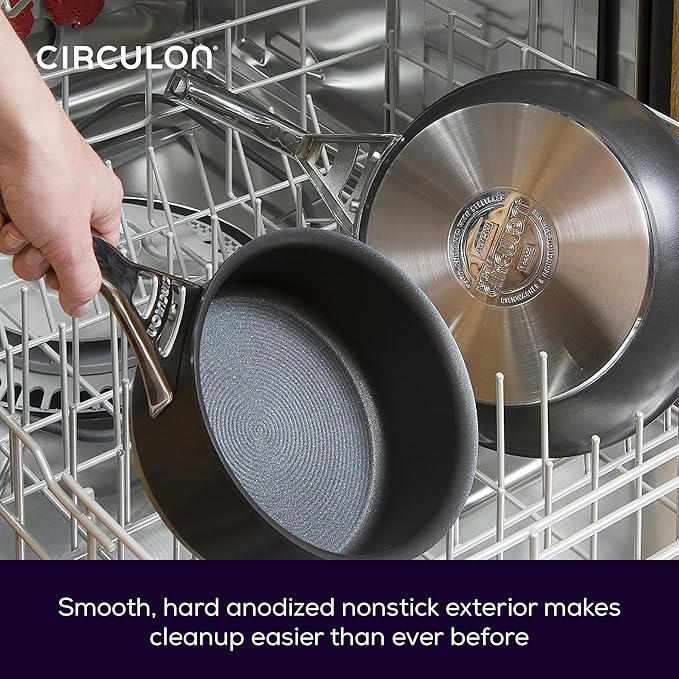 Circulon Infinite Induction Hob Pan Set - 7 Piece Non Stick Pots and Pans Set with Stainless Steel Lids &amp Handles Premium Dishwasher Safe Cookware Black