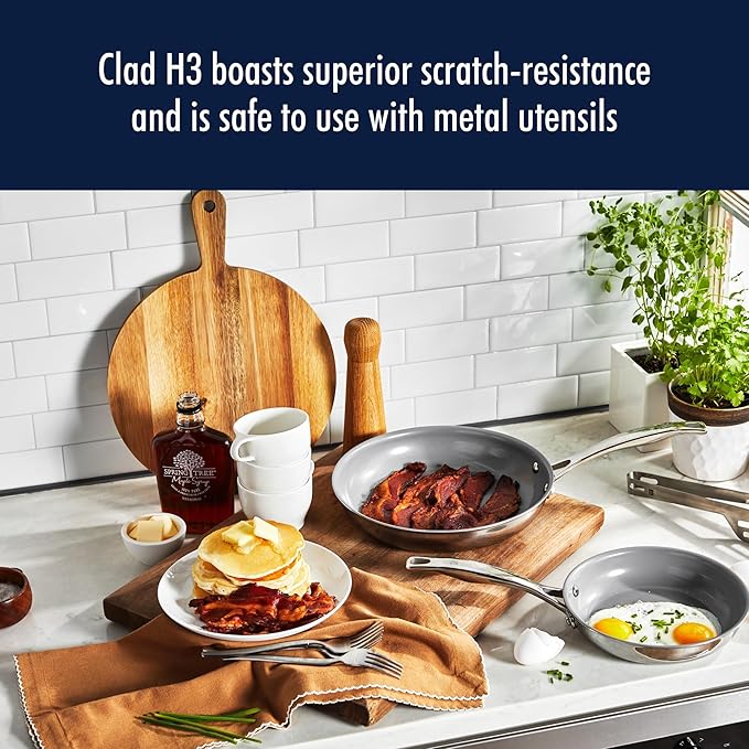 HENCKELS Clad H3 10-pc Induction Ceramic Nonstick Pot and Pan Set Stainless Steel Durable and Easy to clean