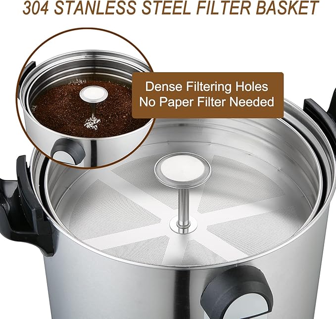 Commercial Coffee Maker 100 Cup Coffee Urn Hot Beverage Dispenser 4 Gallon 16L Large Coffee Urn Dual Layers 304 Stainless Steel 1300W Fast Brew Percolator For Business Catering Church