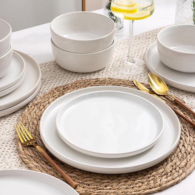 AmorArc Stoneware Dinnerware SetsRound Reactive Glaze Ceramic Plates and Bowls SetsHighly Scratch Resistant | Microwave &amp Dishwasher SafeService for 8 Dishes Set (24pc)
