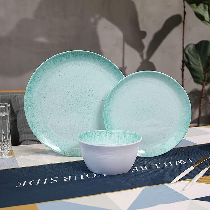 Melamine Dinnerware Set – 4 Dinner Plates 4 Salad Plates 4 Cereal Bowls – Shatterproof Lightweight &amp Stylish for Everyday Dining Outdoor Camping and RV Use