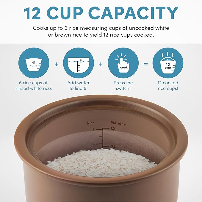 AROMA® Professional Rice Cooker with Purple Clay Cooking Pot 6-Cup (Uncooked) / 12-Cup (Cooked) Healthy Grain Multicooker Natural Ceramic 3 Qt White ARC-7206P