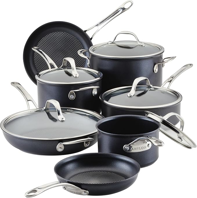 Anolon X Hybrid Nonstick Nonstick Cookware Induction Pots and Pans Set 12 Piece - Charcoal Gray