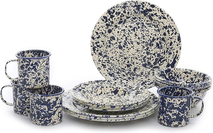 Enamelware Starter Set 16 piece Navy/Cream Splatter