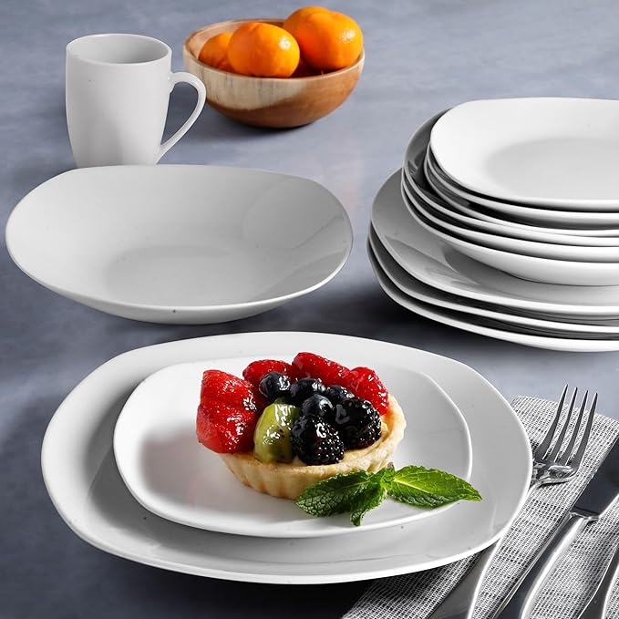 16-Piece Dinnerware Set White Solid Casual Square Porcelain 16 Piece Dishwasher Safe