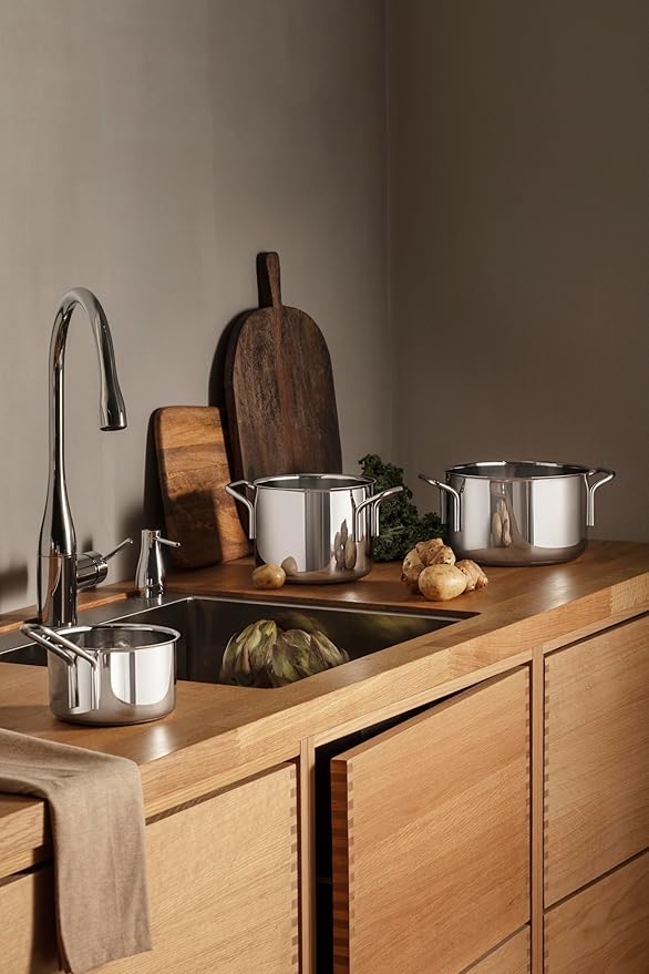 Eva Trio Stainless Steel Pot Set 3 Pieces 1.1 L 2.2 L 3.6 L Complete Pot Set that Covers Every Need for Daily Cooking Polished Steel