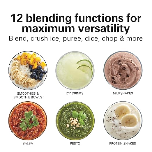 Hamilton Beach Power Elite Wave Action Blender For Smoothies 40 Oz Glass Jar 12 Functions Including Puree Crush Ice 700 Watts - Black (58148A)