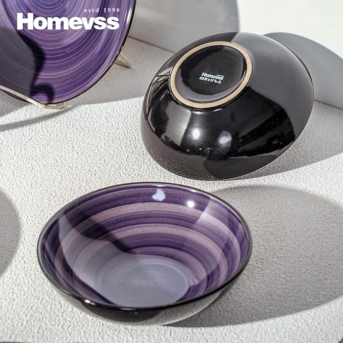 Stoneware Sonoma 56pc Dinnerware Set Black + Speckled Spin Wash Purple
