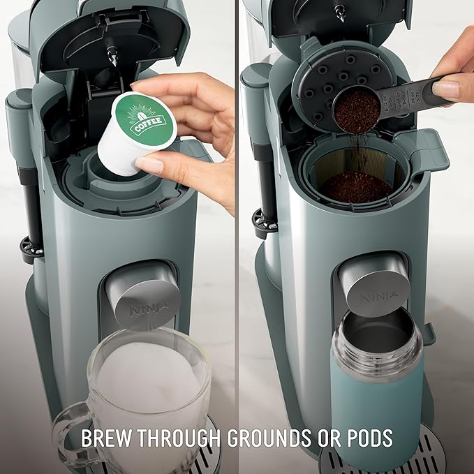 Ninja Pods &amp Grounds Specialty Single-Serve Coffee Maker K-Cup Pod Compatible Built-In Milk Frother 6-oz. Cup to 24-oz. Travel Mug Sizes Iced Coffee Maker 1550 watts Sage Green PB051SG
