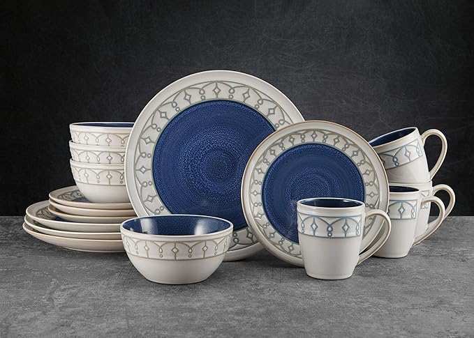 Pfaltzgraff Remi Blue 16 Piece Dinnerware Set Service for 4