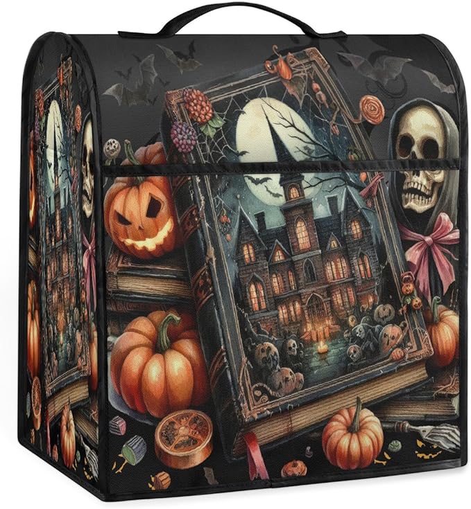 cfpolar Kitchen Aid Mixer Cover Compatible with 6-8 Quarts Halloween Skull Pumpkins Stand Mixer Cover Kitchen Aid Mixers Accessories Appliance Organizer Bag Dust Covers with Zipper Pocket