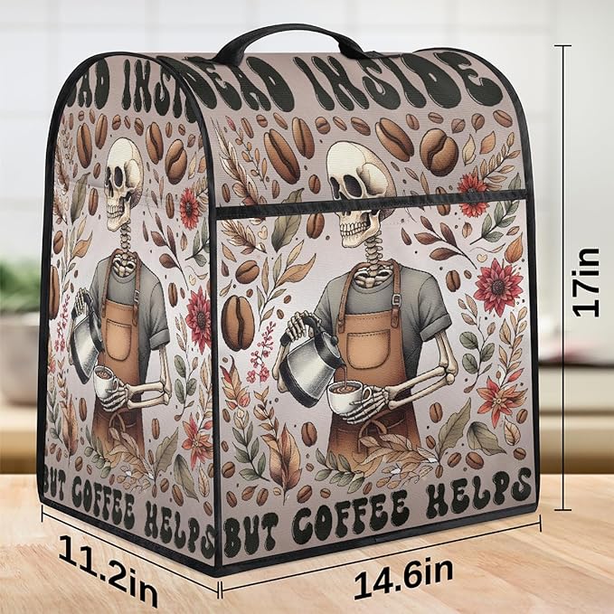 cfpolar Kitchen Aid Mixer Cover Compatible with 6-8 Quarts Halloween Skull Coffee Stand Mixer Cover Kitchen Aid Mixers Accessories Appliance Organizer Bag Dust Covers with Zipper Pocket