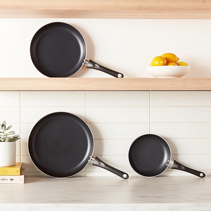 Amazon Basics Ceramic Non-Stick 3-Piece Frying Pan Set 8 Inch 10 Inch &amp 12 Inch Black