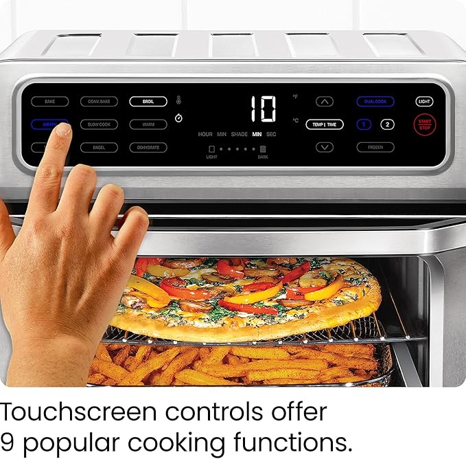 CHEFMAN Air Fryer Toaster Oven XL 20L Healthy Cooking &amp User Friendly Countertop Convection Bake &amp Broil 9 Cooking Functions Auto Shut-Off 60 Min Timer Nonstick Stainless Steel Shade Sel