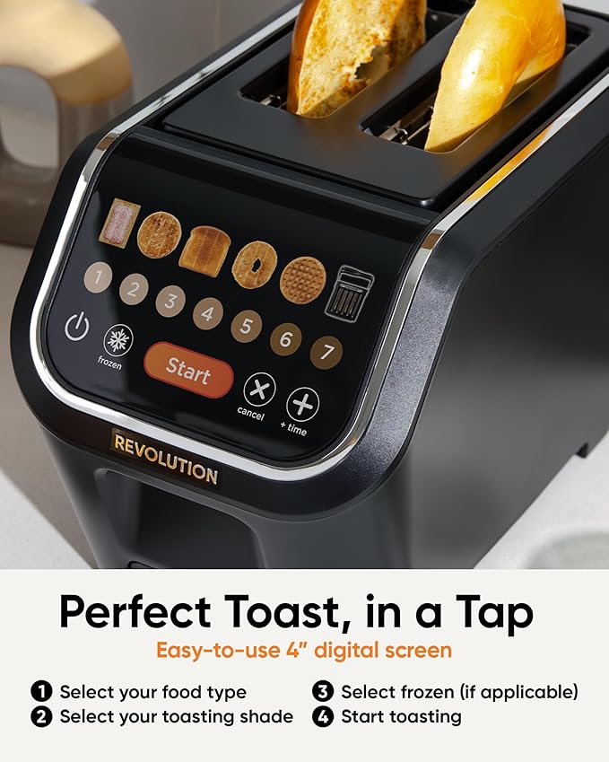 Revolution R90 Digital Toaster – 2-Slice High-Speed Toaster with Patented InstaGLO 2.0 Technology – Toast Bread Bagels Waffles Muffins Tortillas Pastries – Matte Black