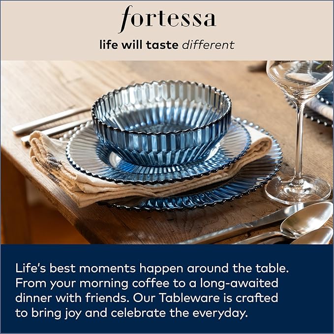 FORTESSA Lucca 18/10 Stainless Steel Flatware 20 Piece Place Setting With Table Knives Forks and Spoons (Service For 4) Dishwasher Safe Polished