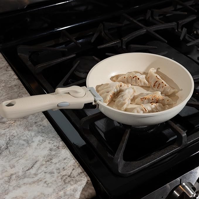 8-Piece Pots and Pans Set - Nonstick Cookware Set with Detachable Handle Lids Spatula and Steam Pan - Kitchen Essentials by Home-Complete (Cream)