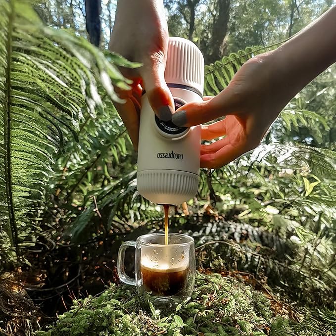 WACACO Nanopresso Portable Espresso Maker Bundled with Protective Case Upgrade Version of Minipresso Mini Travel Coffee Machine Perfect for Camping Travel and Office (New Elements Chill White)