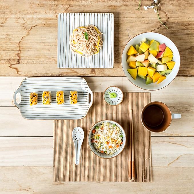 New Dinnerware SetsCeramics Dinner Sets 29 Pieces Yellow D Painted Stripes Porcelain Dinnerware Combination Set | -Style Retro Cereals Bowls And Steak Pl