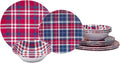 Certified International Patriotic Plaid 12 Piece Melamine Dinnerware Set Service For 4