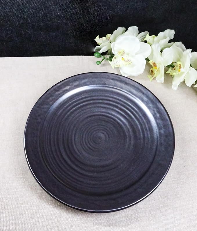 Ebros Gift Iron Black Clay Underglaze Technique Tetsu Kesho Porcelain Dinnerware Kitchen Set Asian Japanese Restaurant Supply (Pack Of 5 Large Round Dinner Plates 10 D)