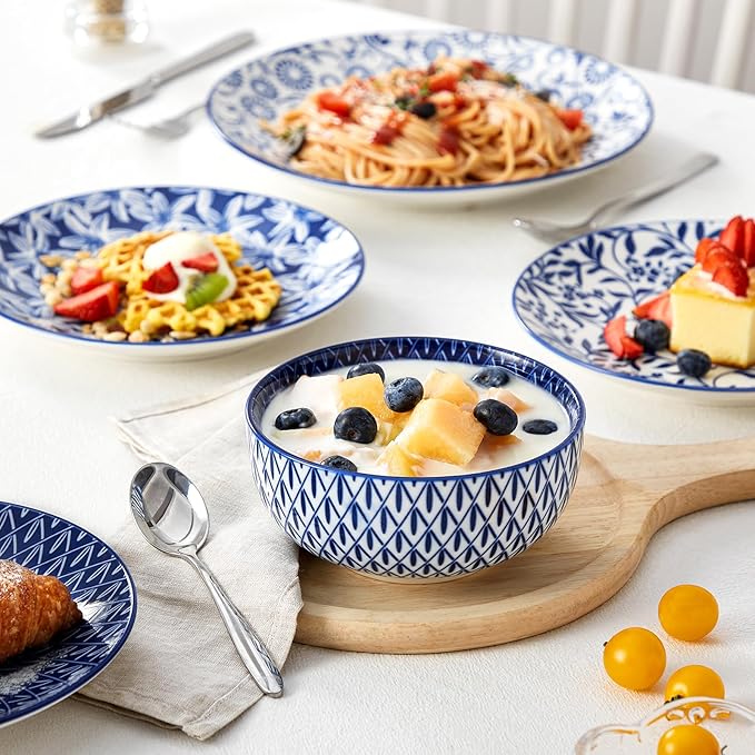vancasso SELENE Plates and Bowls Set for 4 12 Pieces Dinnerware Sets 8.5 Inch Rectangular Salad Plates Set of 6 Ceramic Salad Plates for Sushi Dessert Appetizer