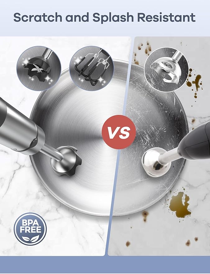 Ganiza Immersion Blender Max 1200W Heavy Duty Hand Blender with Time Display &amp Variable Speed Trigger 9-in-1 Electric Handheld Mixer with Chopper Whisk Frother Beaker Ideal for Soup Puree Smooth