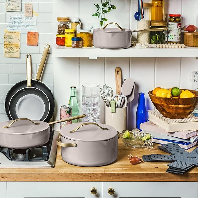 12-Piece Ceramic Non-Stick Cookware Set | Pots and Pans with Strainer Lids &amp Pour Spouts | Induction &amp Oven Safe to 500°F | PFOA-Free Stay-Cool Handles