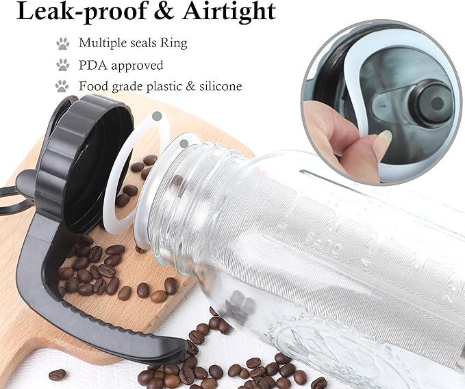 Cold Brew Coffee Maker Half Gallon 2 Set Glass Mason Jar Pitcher With Spout Lid Filter 2 Quart Wide Mouth Iced Tea Brewing Jug Heavy Duty Handle Airtight &amp Leak-Proof Pitcher For Fridge Sun Tea 64