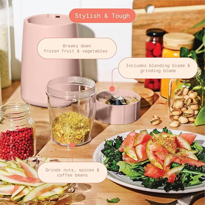 Personal Blender Set 12-Piece 240W Compact Single Serve Blender with Blending and Grinding Cups BPA-Free Dishwasher Safe (Rose)