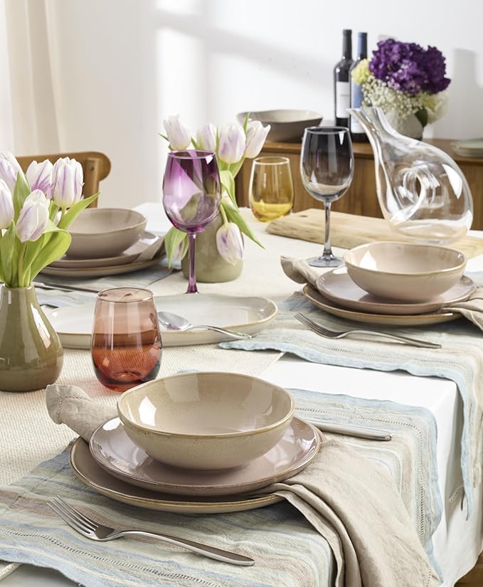 Oneida 897202 Organic Shades 12-Piece Dinnerware Set Service For 4 Unique Color May Vary Clay