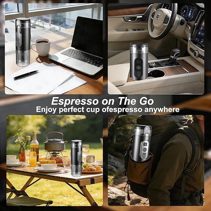 Portable Electric Espresso Machine Travel Coffee Maker 20 bar Mini Espresso Self-Heating Car Coffee Maker Compatible with Ground Coffee &amp NS Capsule for Camping RV Hiking Offic Black